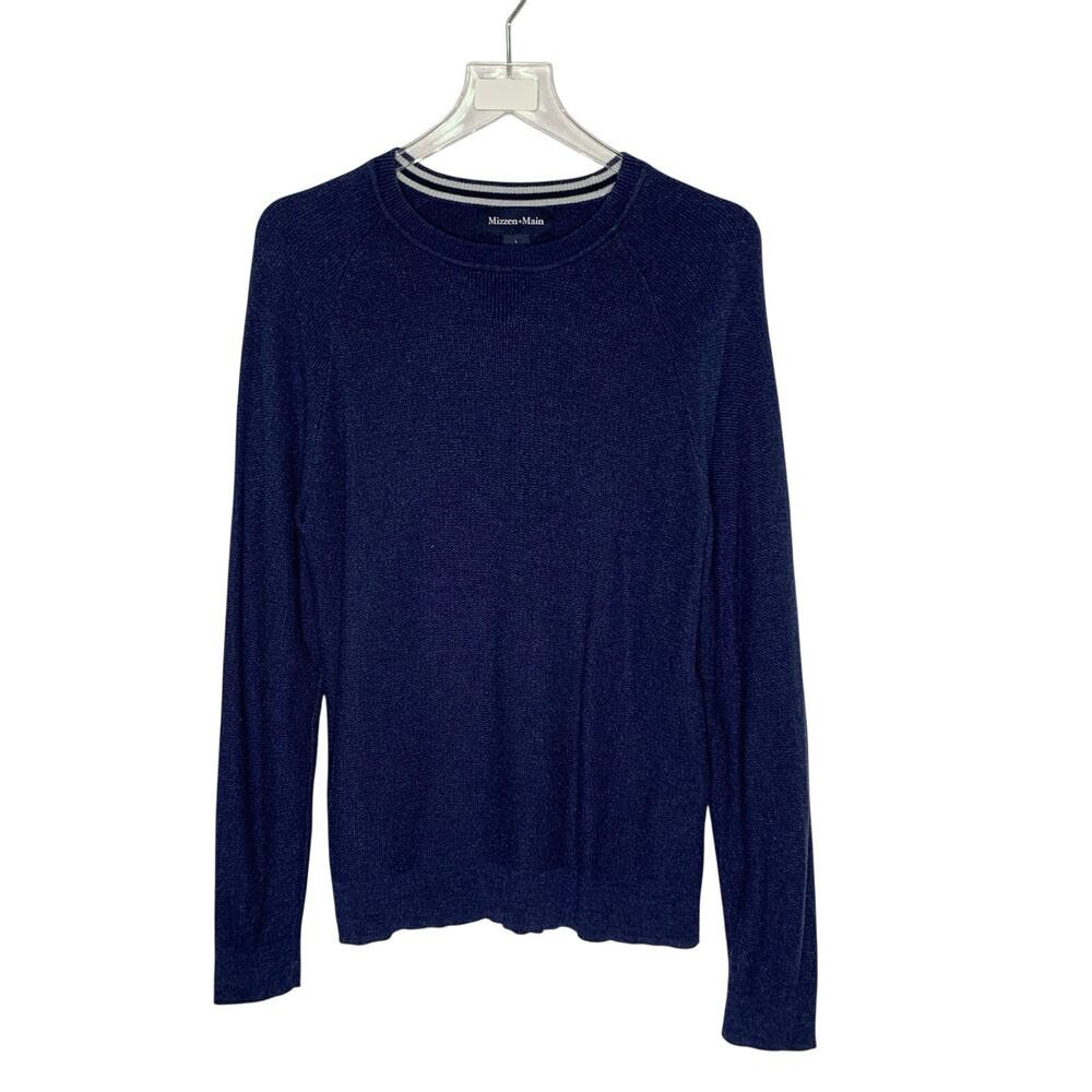Mizzen+Main Mens L Navy Blue Cassady Crew Neck Sweater Pull Over *flaw